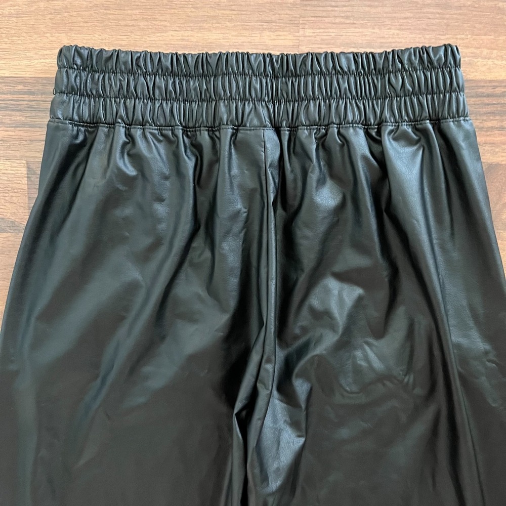 AERIE Offline Real Luxe Faux Vegan Leather Wide Leg Pull On Pants Womens S Black - Picture 2 of 4